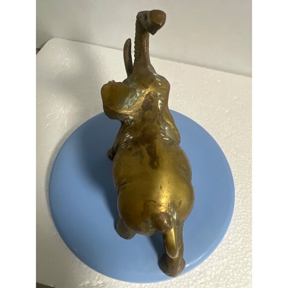 Vintage MCM Solid Brass Elephant Figurine Sculpture Trunk up Home Decor 17.4 oz - Picture 8 of 11